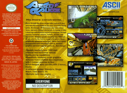 Aero Gauge back cover art for Nintendo 64 N64 video game