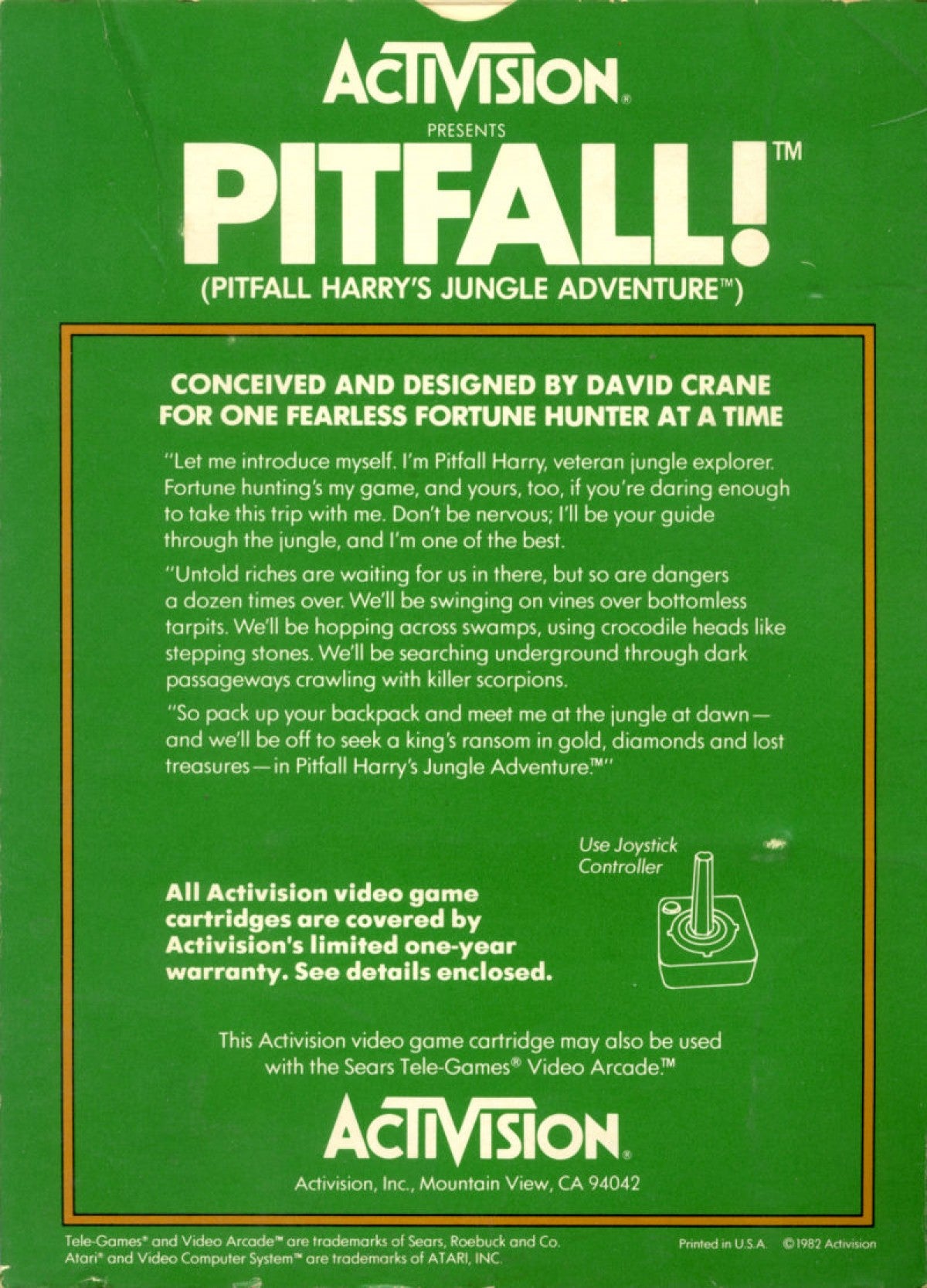 Pitfall! for Atari 2600 with classic jungle platforming and treasure-hunting theme back cover