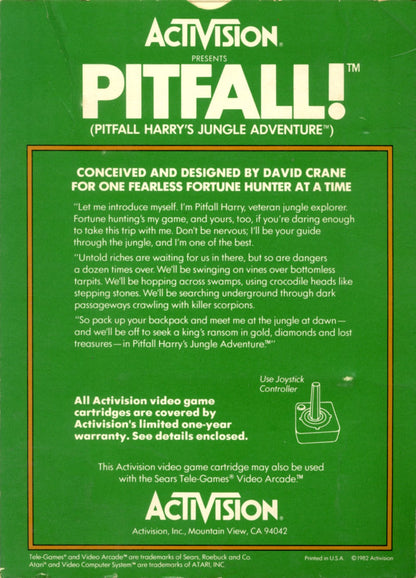 Pitfall! for Atari 2600 with classic jungle platforming and treasure-hunting theme back cover