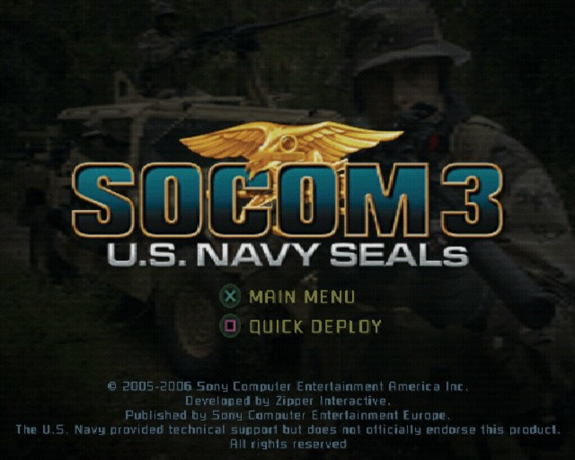 SOCOM 3: U.S. Navy Seals [Greatest Hits] – PlayStation 2 (PS2) video game title screen, tactical shooter game.