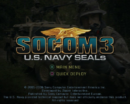SOCOM 3: U.S. Navy Seals [Greatest Hits] – PlayStation 2 (PS2) video game title screen, tactical shooter game.