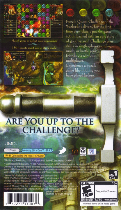 Puzzle Quest: Challenge of the Warlords back of case for PlayStation Portable (PSP) match-3 role-playing puzzle game