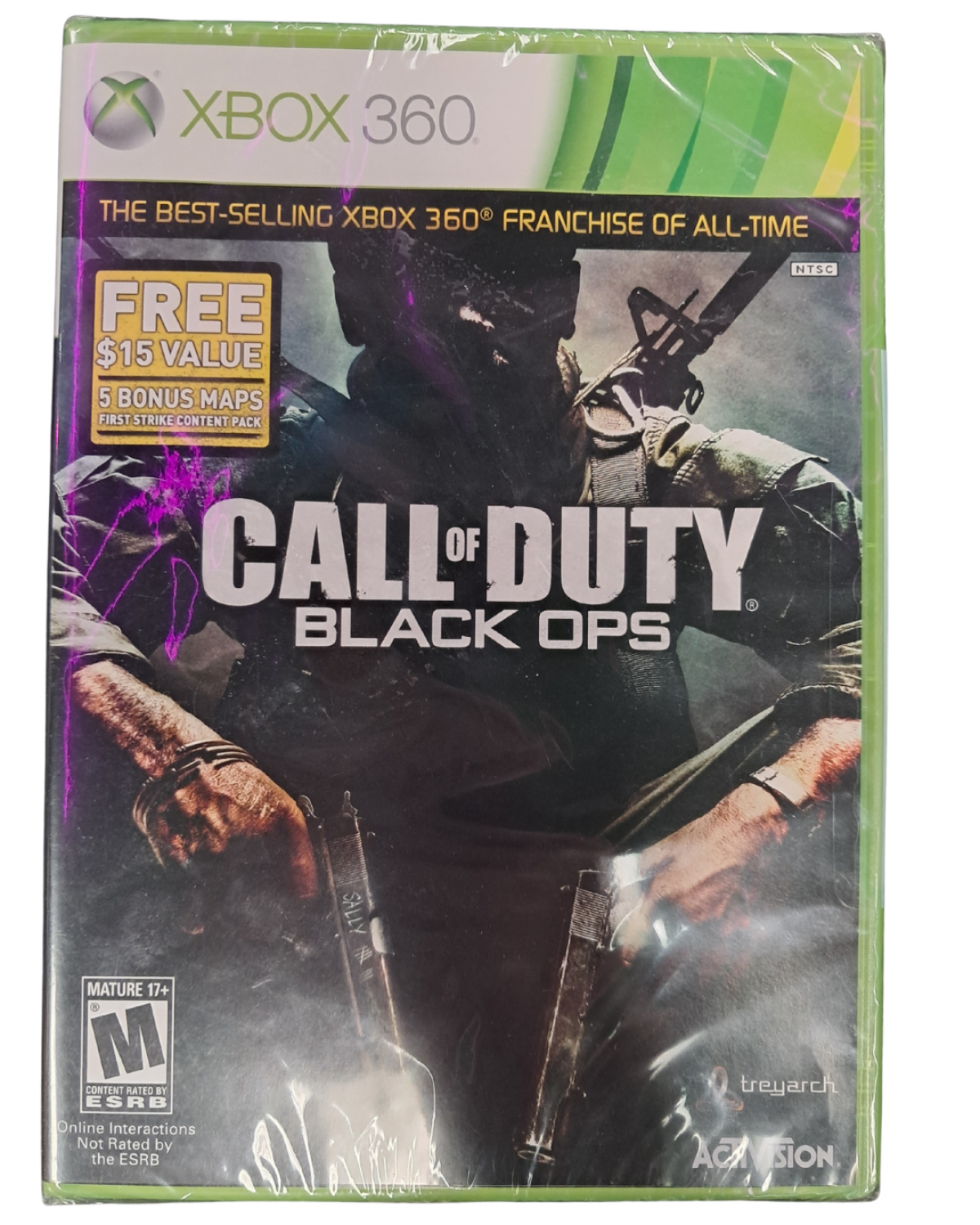 Call of Duty Black Ops Xbox 360 game featuring intense first person shooter action, cinematic Cold War storyline, and competitive multiplayer modes cover art 