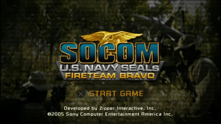 SOCOM: U.S. Navy SEALs – Fireteam Bravo start screen for PlayStation Portable (PSP) tactical shooter game