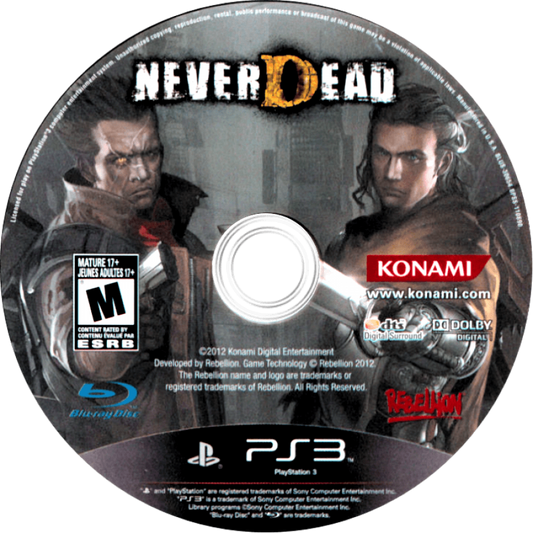 NeverDead disc for PlayStation 3 (PS3) video game