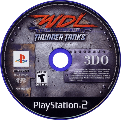 World Destruction League: Thunder Tanks – PlayStation 2 (PS2) video game disc, vehicular combat.