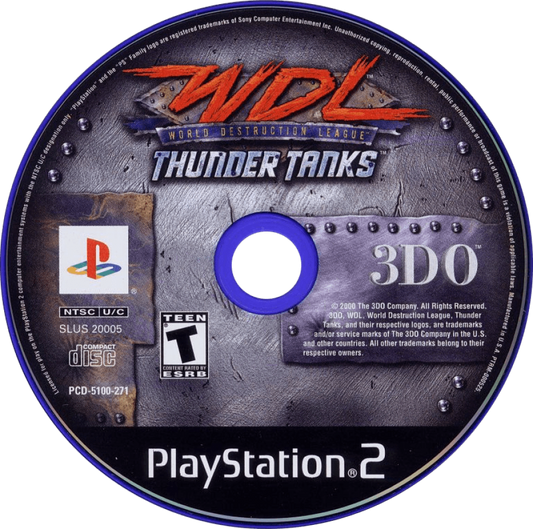 World Destruction League: Thunder Tanks – PlayStation 2 (PS2) video game disc, vehicular combat.