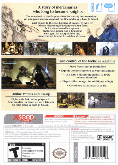 The Last Story – Nintendo Wii (Wii) action role-playing fantasy adventure video game back of case