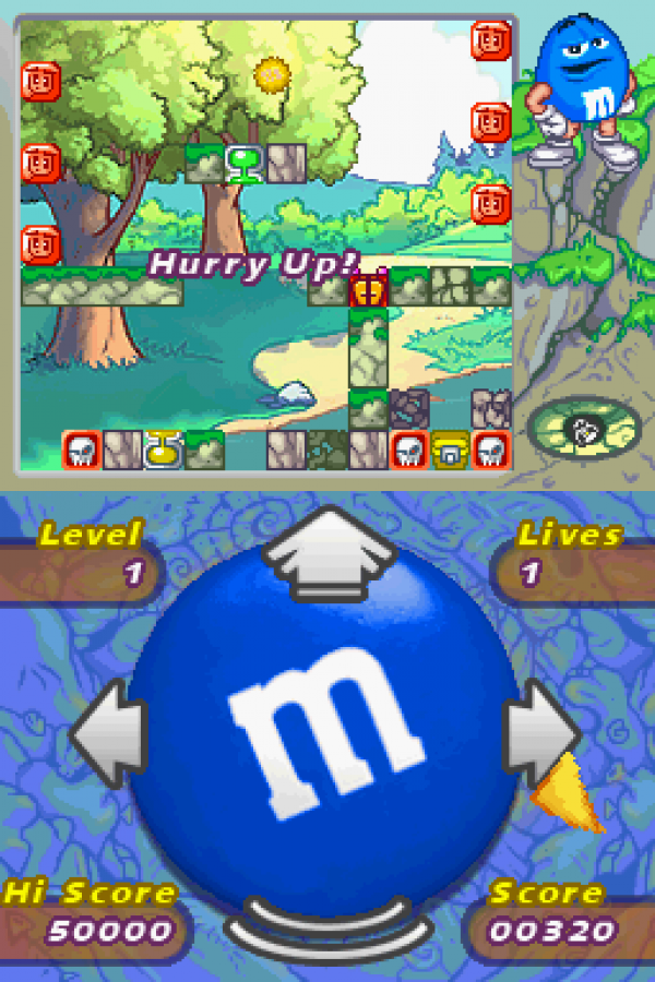 M&M’s Break’Em Nintendo DS video game, puzzle action gameplay, candy-themed adventure, family-friendly handheld console title gameplay screenshot