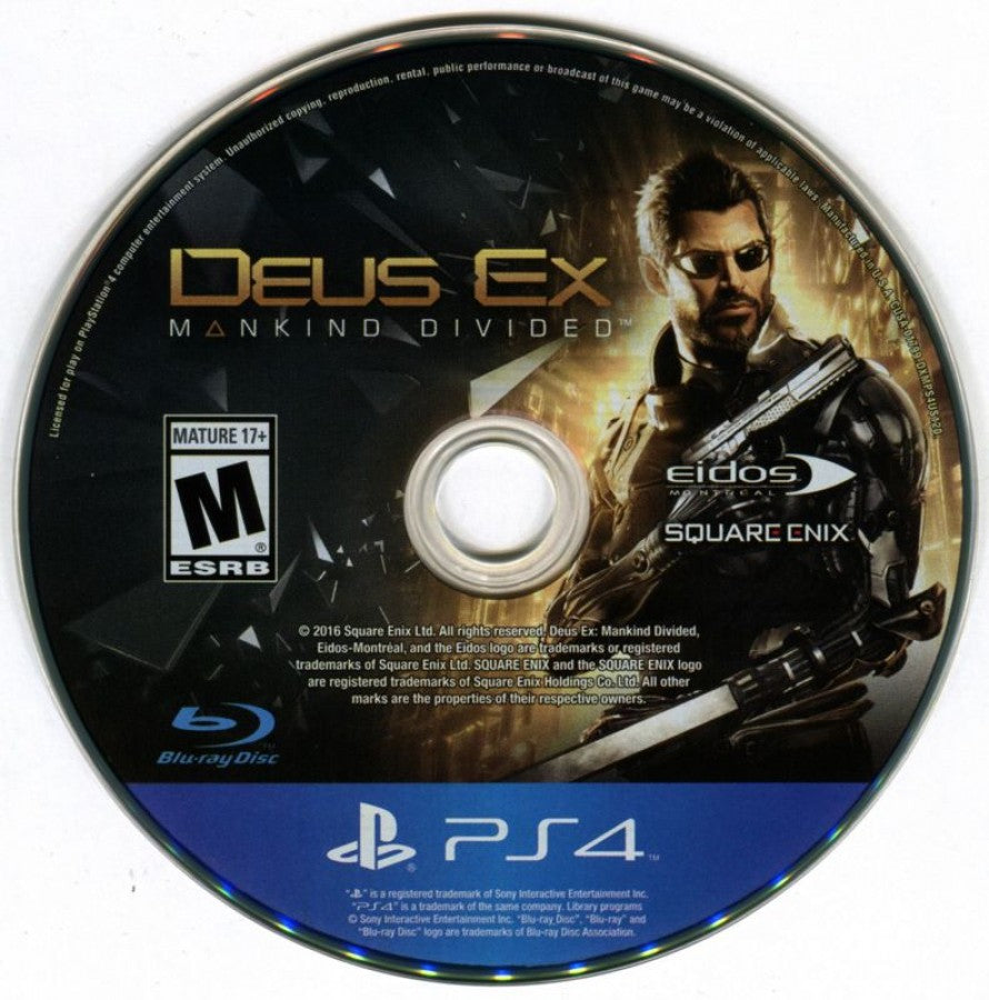 Deus Ex Mankind Divided Day One Edition retro PlayStation 4 video game Deus Ex cyberpunk action RPG stealth futuristic combat sci fi adventure console title PlayStation 4 release disc