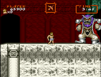 Retro Super Ghouls n Ghosts SNES inspired design featuring classic side scrolling action platformer aesthetic dark fantasy monsters medieval knight armor challenging arcade gameplay gothic horror atmosphere nostalgic Super Nintendo presentation gameplay