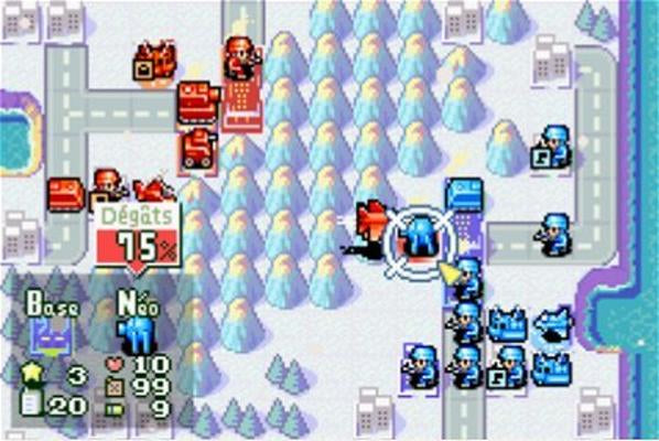 Advance Wars cartridge for the Game Boy Advance featuring turn based strategy gameplay with grid based combat commanding units resource management and campaign missions with colorful military commanders gameplay