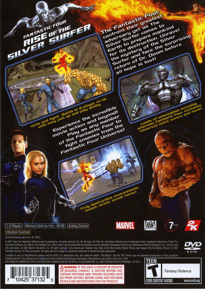Fantastic Four: Rise of the Silver Surfer for PlayStation 2 action beat em up game based on the Marvel film featuring Mr Fantastic Invisible Woman Human Torch The Thing co op superhero combat back cover