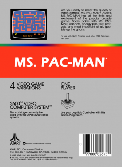 Ms. Pac-Man back cover art for Atari 2600 (2600) video game