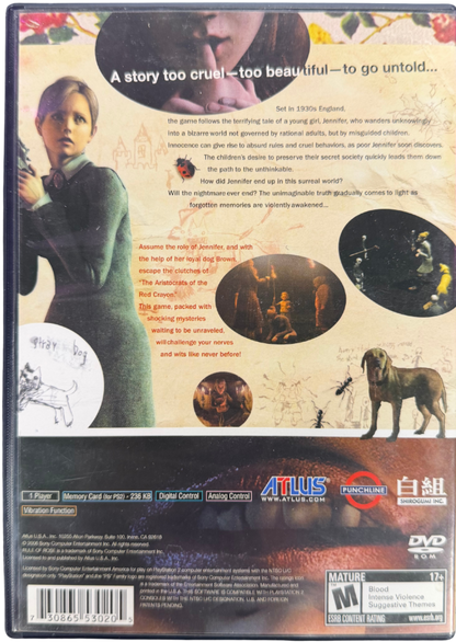 Rule of Rose PlayStation 2 PS2 for survival horror adventure video game fans featuring psychological horror dark storytelling eerie environments exploration puzzle solving mysterious characters unsettling atmosphere combat gameplay and immersive narrative collectible gaming appeal back cover art