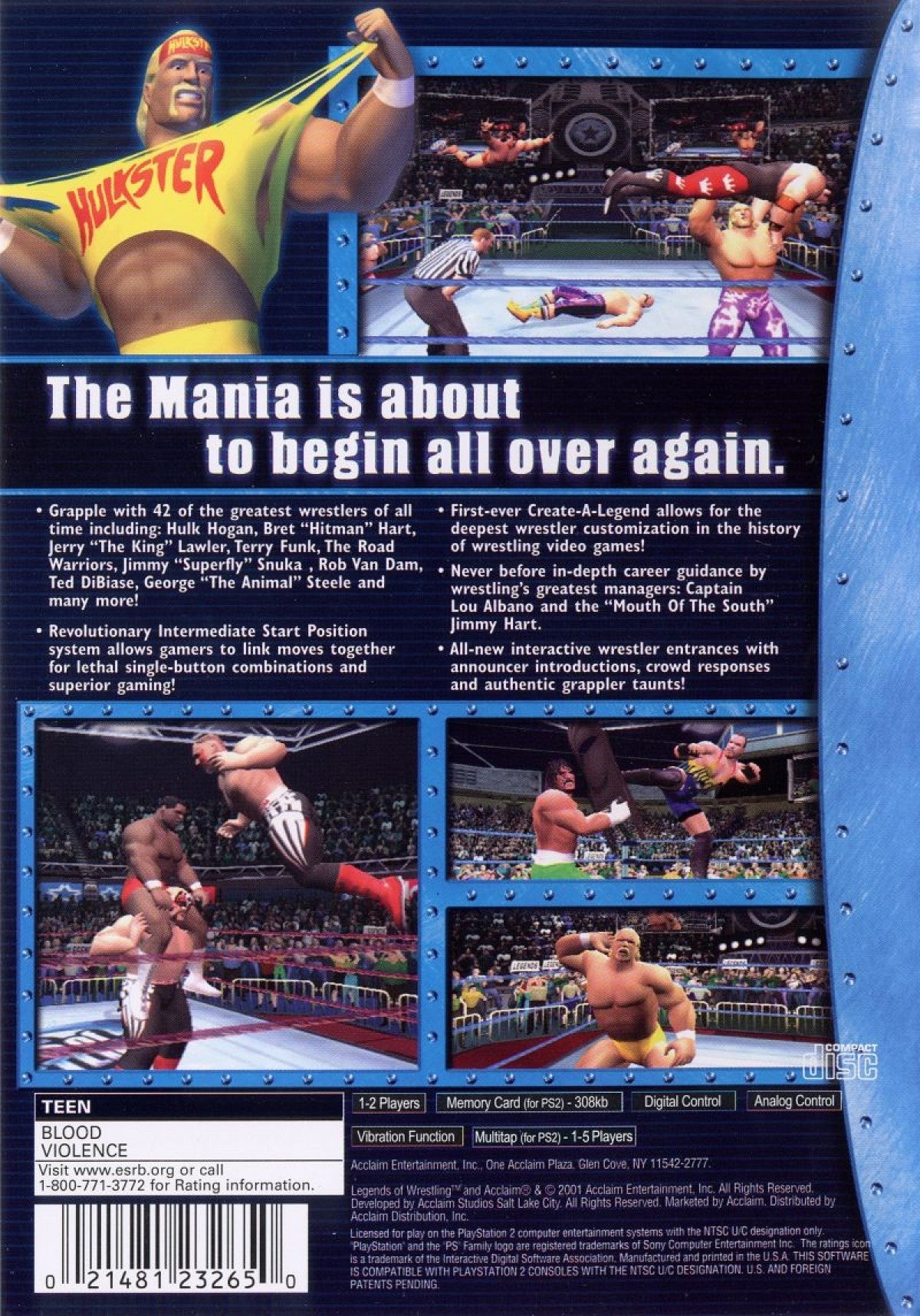 Legends of Wrestling back cover art for Playstation 2 (PS2) video game