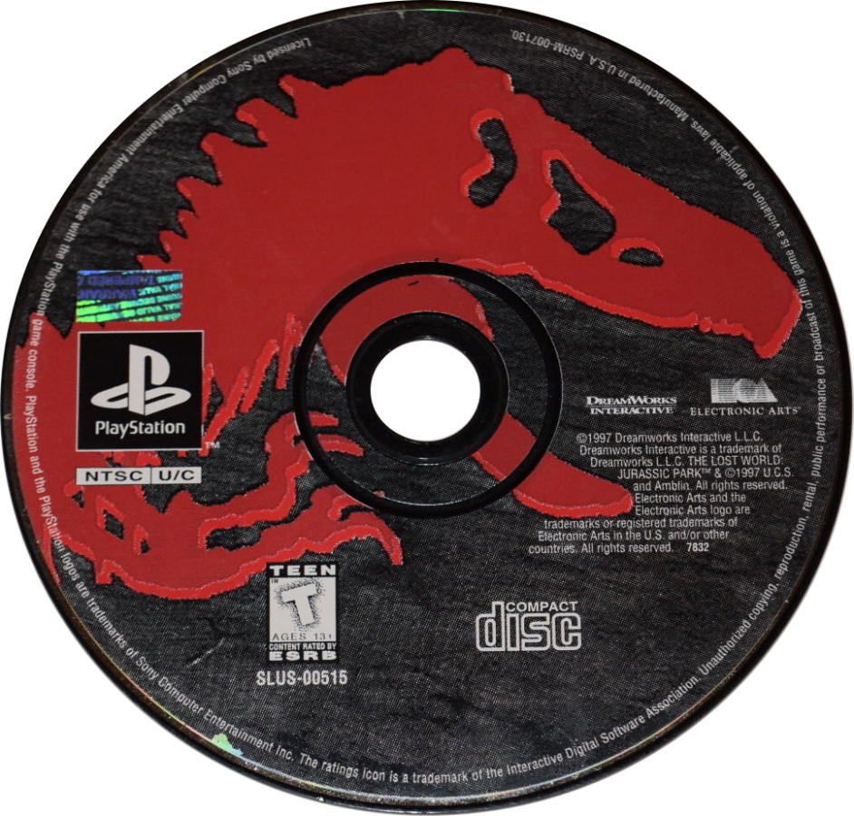 The Lost World: Jurassic Park game for the PlayStation featuring action gameplay set in the Jurassic Park universe with dinosaur encounters multiple playable characters and mission based objectives across island environments inspired by the film series disc 