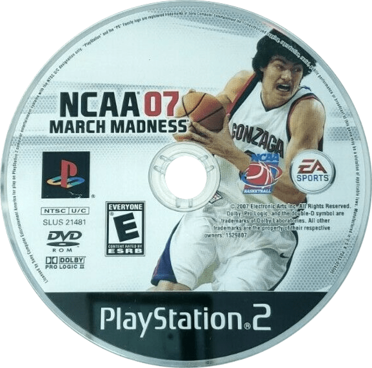 NCAA March Madness 07 for the PlayStation 2 featuring college basketball gameplay with realistic team rosters tournament mode dynasty style progression and fast paced NCAA style court action disc