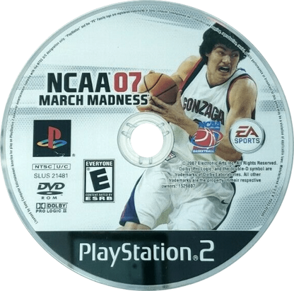 NCAA March Madness 07 for the PlayStation 2 featuring college basketball gameplay with realistic team rosters tournament mode dynasty style progression and fast paced NCAA style court action disc