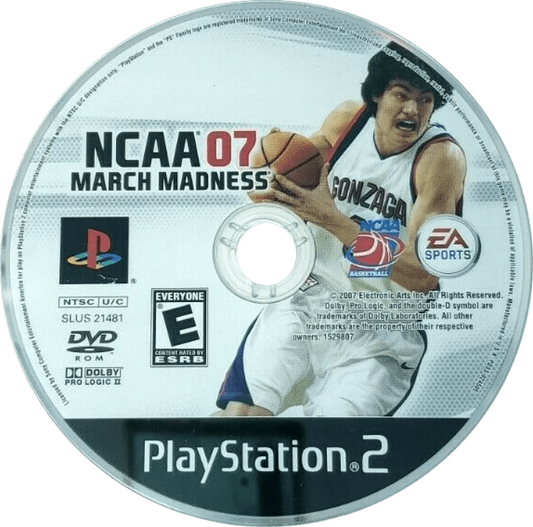 NCAA March Madness 07 for the PlayStation 2 featuring college basketball gameplay with realistic team rosters tournament mode dynasty style progression and fast paced NCAA style court action disc
