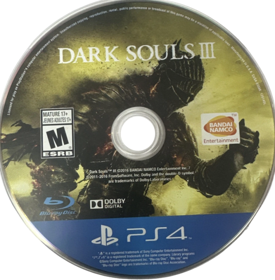 Dark Souls III – PlayStation 4 (PS4) video game disc, action RPG by FromSoftware