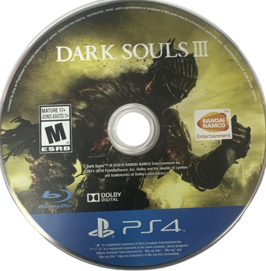 Dark Souls III – PlayStation 4 (PS4) video game disc, action RPG by FromSoftware