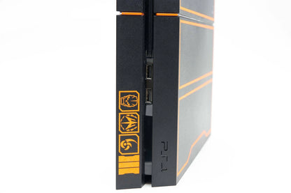 Sony PlayStation 4 1TB console Call of Duty Black Ops III edition featuring special themed design includes the Black Ops III game bundled standard PS4 features dualshock 4 controller HDMI output online connectivity and 1TB storage for games and media standing