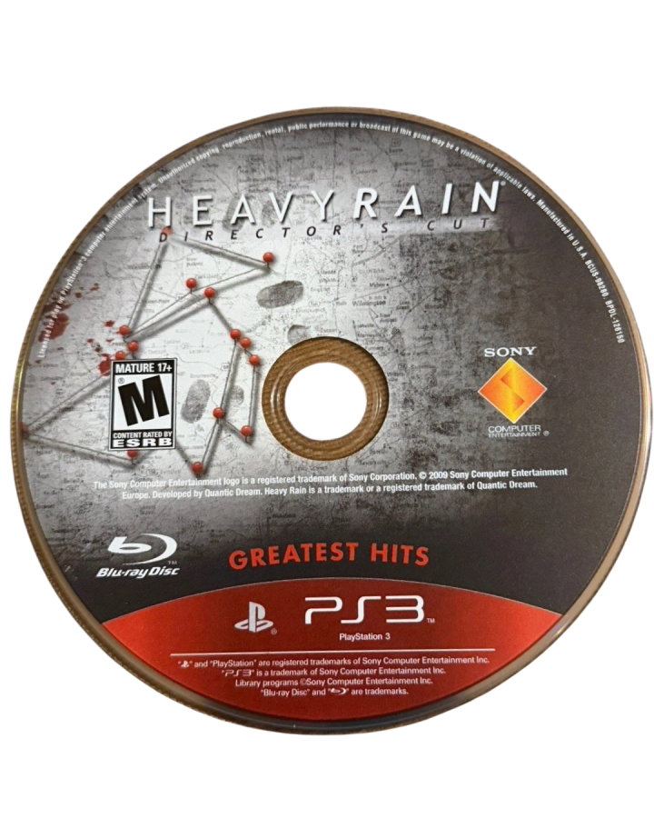 Heavy Rain Director's Cut Greatest Hits PlayStation 3 interactive drama thriller video game multiple protagonist narratives Quantic Dream branching story choices morality system crime investigation David Cage cinematic quick time events emotional psychological horror exclusive additional content The Taxidermist scene disc