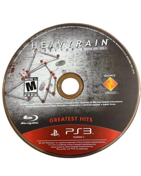 Heavy Rain Director's Cut Greatest Hits PlayStation 3 interactive drama thriller video game multiple protagonist narratives Quantic Dream branching story choices morality system crime investigation David Cage cinematic quick time events emotional psychological horror exclusive additional content The Taxidermist scene disc