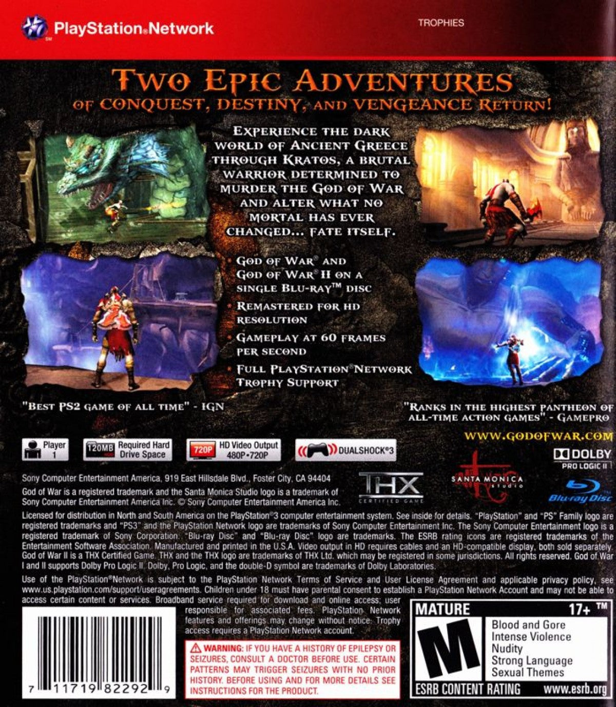 God of War: Collection [Greatest Hits] back cover art for PlayStation 3 (PS3) video game