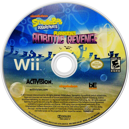 SpongeBob SquarePants Plankton's Robotic Revenge Nintendo Wii for action adventure video game fans featuring SpongeBob and Bikini Bottom characters robotic enemies third person shooting gameplay cooperative multiplayer colorful environments cartoon humor and family friendly adventure collectible gaming appeal disc
