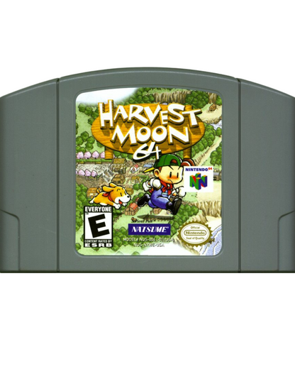 Harvest Moon 64 for Nintendo 64 farming simulation RPG featuring crop growing livestock raising marriage system seasonal events village life gameplay cartridge