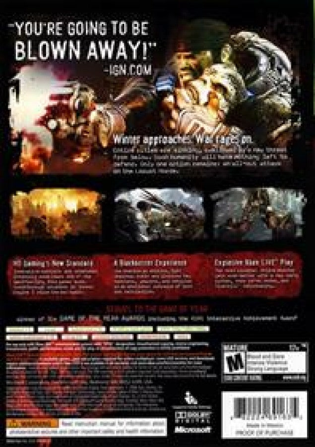 Gears of War 2 Xbox 360 X360 for third person shooter video game fans featuring intense cover based combat Locust enemies powerful weapons chainsaw action campaign gameplay cooperative multiplayer Horde mode and cinematic military science fiction storytelling collectible gaming appeal back