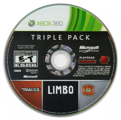 Triple Pack: Limbo, Trials HD, Splosion Man disc for Xbox 360 (X360) puzzle platformer and action video game compilation