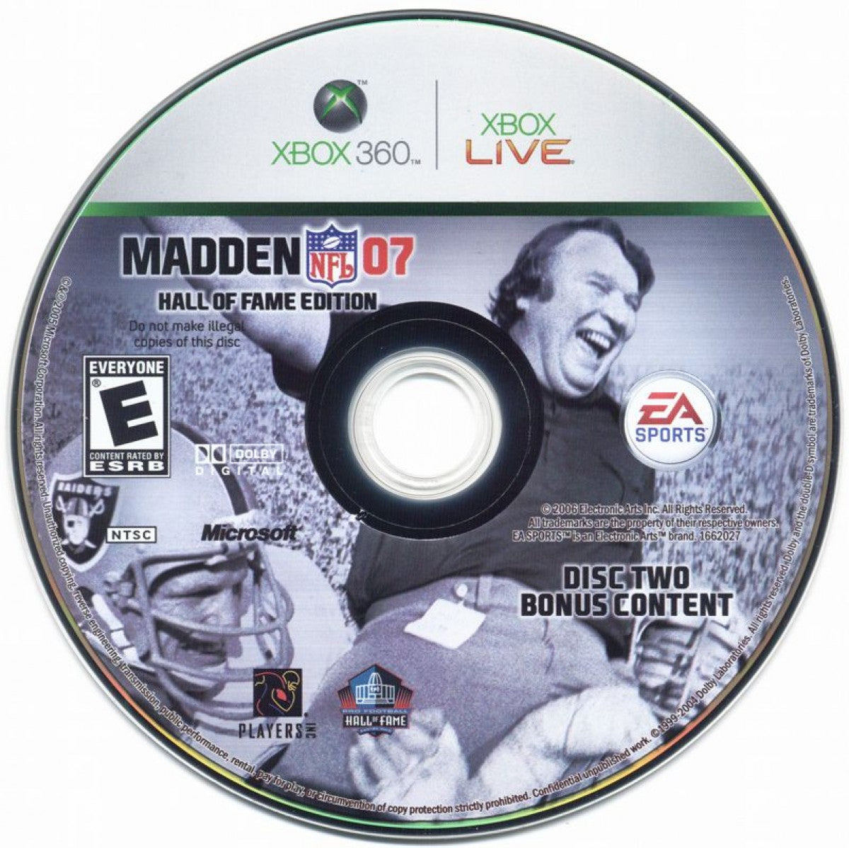 Madden NFL 07 Hall of Fame Edition Xbox 360 football game featuring official NFL teams and players enhanced running controls Franchise Mode Superstar Mode online multiplayer ESPN presentation and exclusive Hall of Fame content celebrating legendary NFL players in this special edition by EA Sports disc 2
