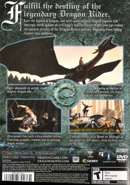 Eragon back cover art for PlayStation 2 (PS2) video game.  