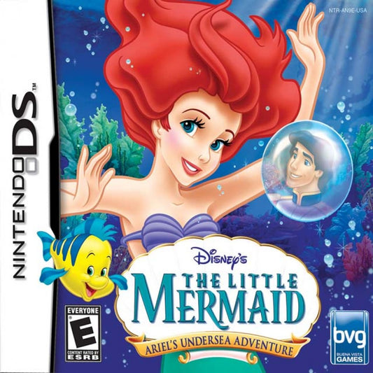 Disney’s The Little Mermaid Ariel’s Undersea Adventure Nintendo DS video game, action platformer, underwater adventure gameplay, family-friendly handheld console title front cover