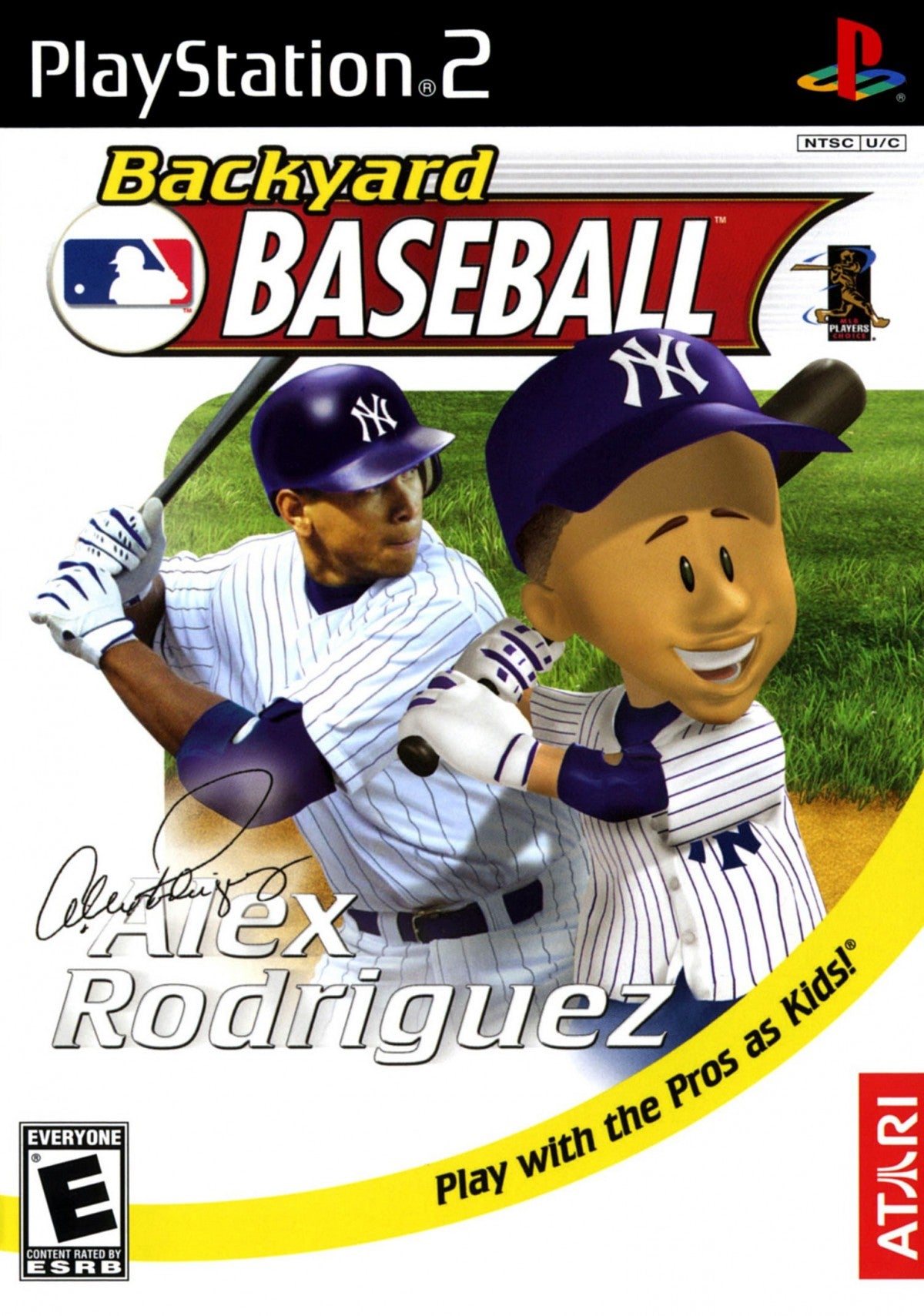 Backyard Baseball game for the PlayStation 2 featuring arcade style baseball gameplay with kid friendly characters real MLB players and fun backyard fields with accessible controls and multiplayer modes front cover