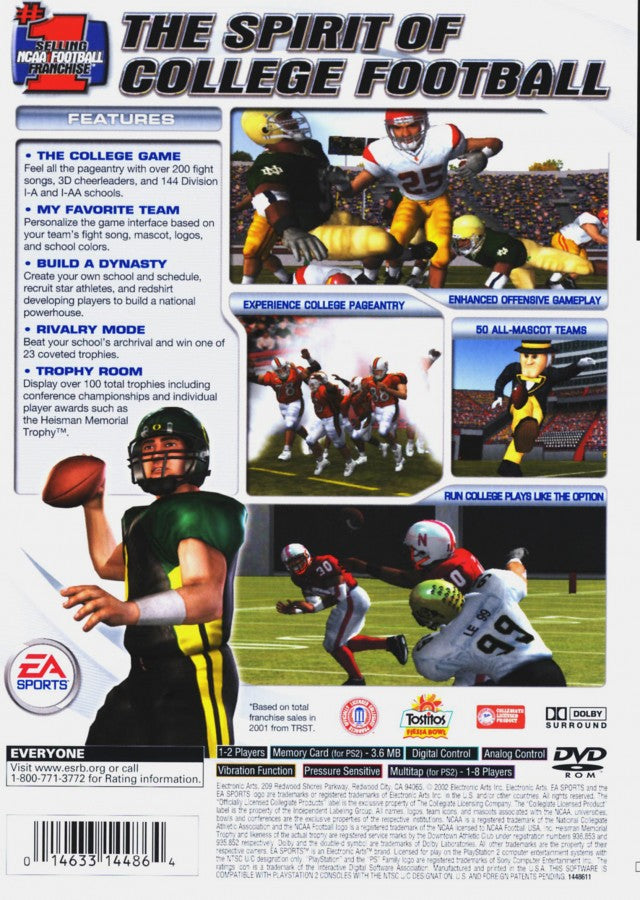 NCAA Football 2003 – PlayStation 2 (PS2) college football sports video game back of case