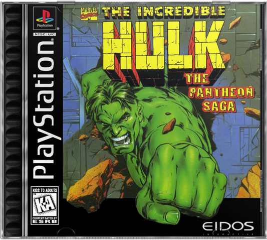 Incredible Hulk: The Pantheon Saga retro superhero action fighting game for PlayStation 1 (PS1) cover art