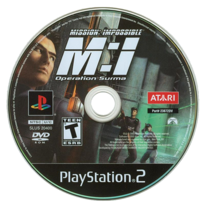 Mission Impossible Operation Surma PS2 Sony PlayStation 2 stealth action game espionage infiltration missions Tom Cruise inspired spy gameplay gadgets hacking stealth combat third person perspective tactical objectives retro gaming PlayStation 2 software video game title disc