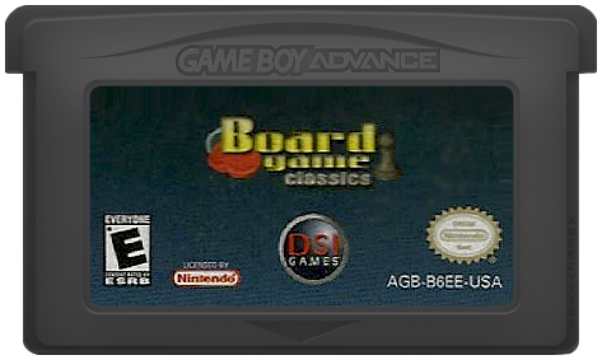 Board Game Classics for Game Boy Advance (GBA), cartridge for a retro video game featuring digital board game adaptations, strategy gameplay, multiplayer modes, and classic tabletop challenges