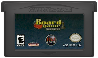 Board Game Classics for Game Boy Advance (GBA), cartridge for a retro video game featuring digital board game adaptations, strategy gameplay, multiplayer modes, and classic tabletop challenges