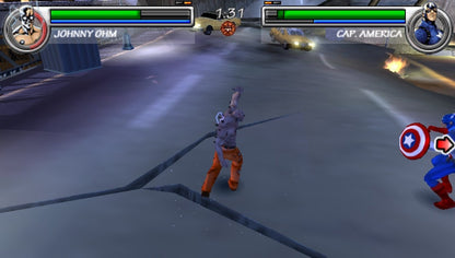 Marvel Nemesis: Rise of the Imperfects for PlayStation Portable (PSP) featuring a gritty superhero brawler where Marvel icons like Spider-Man and Wolverine face off against a powerful new team of alien-enhanced warriors; engage in brutal, environment-smashing combat across destructible arenas and uncover the sinister plot of the Imperfects in this dark, high-stakes expansion of the Marvel Universe optimized for handheld play gameplay screenshot