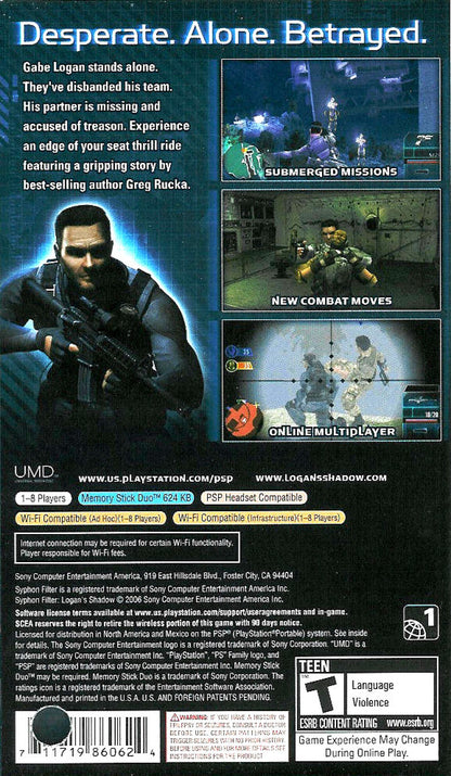 Syphon Filter Logans Shadow Killzone Liberation Dual Pack PSP Sony PlayStation Portable twin pack action shooter stealth espionage tactical combat third person shooter sci fi military FPS style handheld gaming Bend Studio Guerrilla Games PSP software video game title back cover 