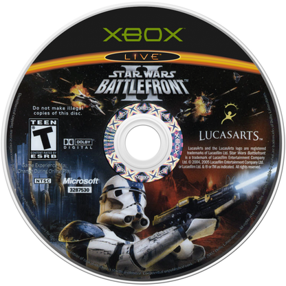 Star Wars Battlefront II Xbox inspired design featuring epic sci fi warfare aesthetic galactic battles iconic heroes and villains infantry combat space dogfights Clone Wars action immersive Star Wars adventure nostalgic multiplayer presentation disc 