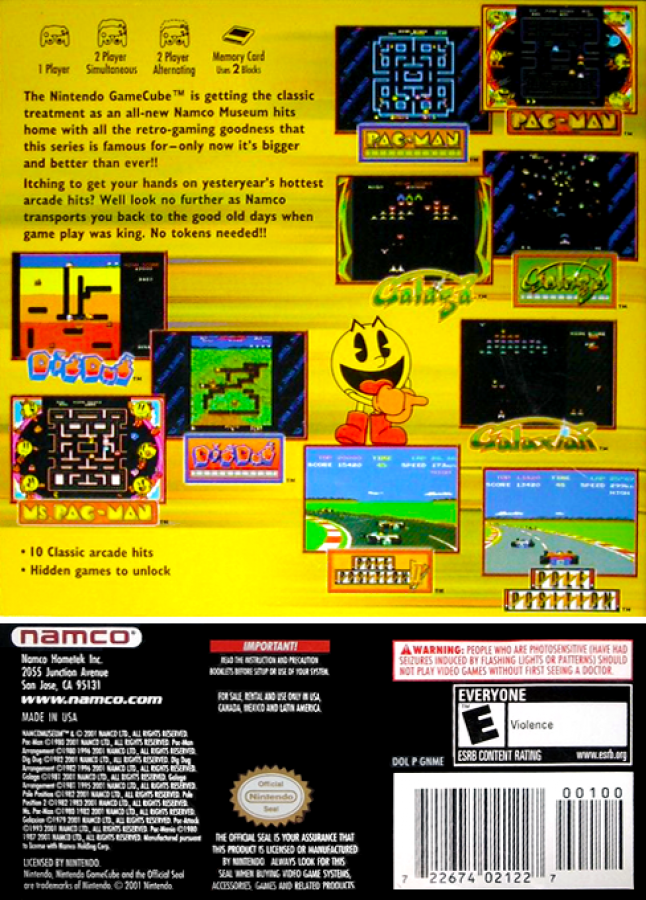 Namco Museum (Player's Choice) – GameCube (GC) Back Cover Art HD image