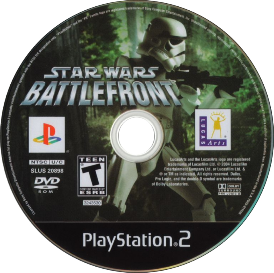 Star Wars Battlefront PS2 PlayStation 2 first person shooter third person shooter action game multiplayer galactic warfare Star Wars battles retro video game disc