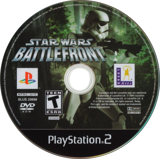 Star Wars Battlefront PS2 PlayStation 2 first person shooter third person shooter action game multiplayer galactic warfare Star Wars battles retro video game disc
