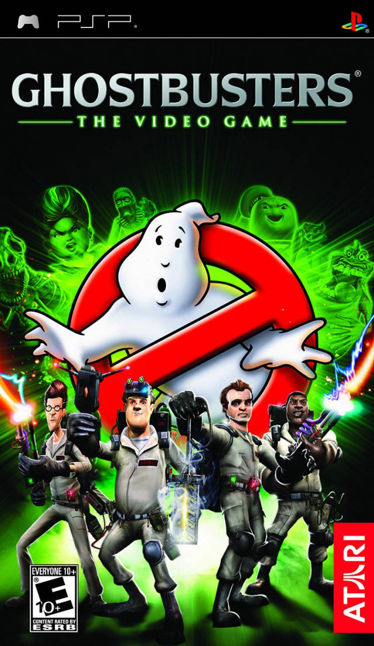 Ghostbusters: The Video Game for PlayStation Portable (PSP) at Gamers INC, featuring an original story penned by the film's creators that casts you as a new recruit alongside the original crew, bringing the proton-streaming, ghost-trapping action to a handheld format with unique stylized graphics and intense paranormal encounters as you save New York City from a new supernatural outbreak front cover